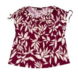 Lane Bryant Plus Size‎ 18 Floral Drape Neck Cap Sleeve Blouse Multicolor